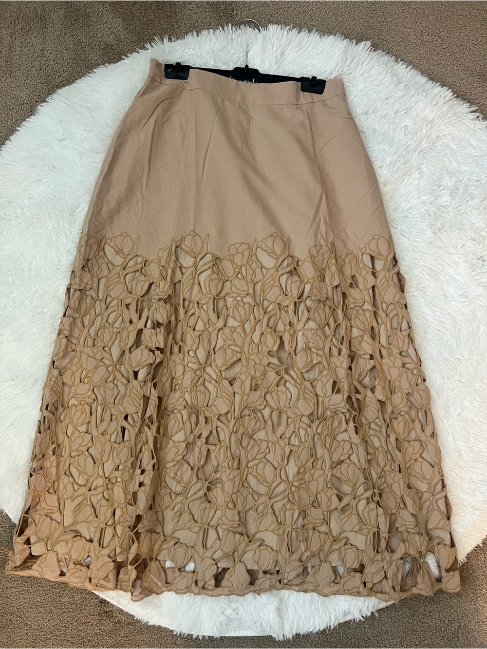 💕NWTO Womens💕 Beige Floral-Cut A-Line Maxi Skirt